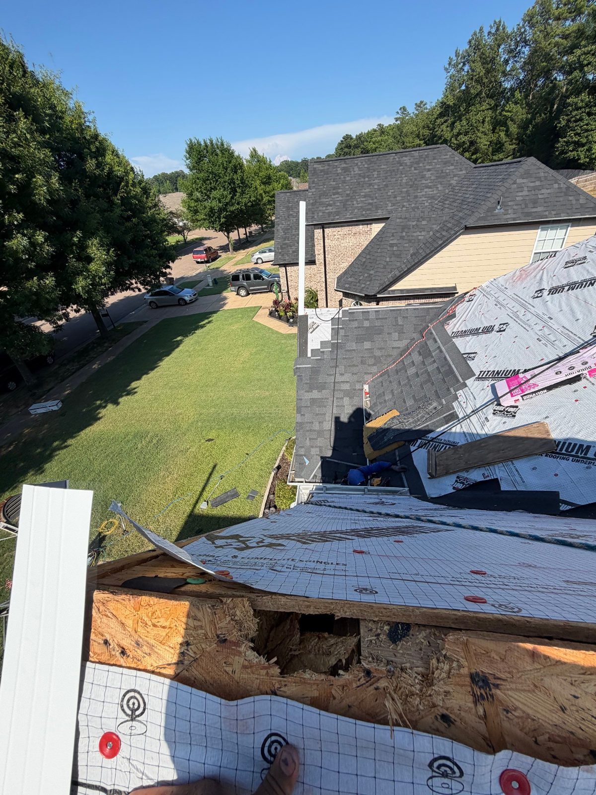 Rotted roof decking at the edge found during a Cordova TN roof replacement