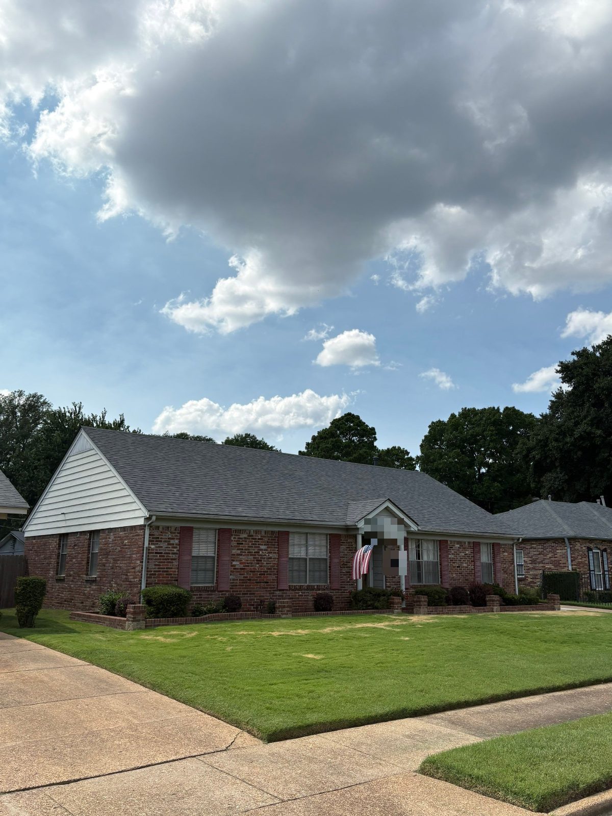 Completed roof replacement on a brick ranch home in Memphis TN