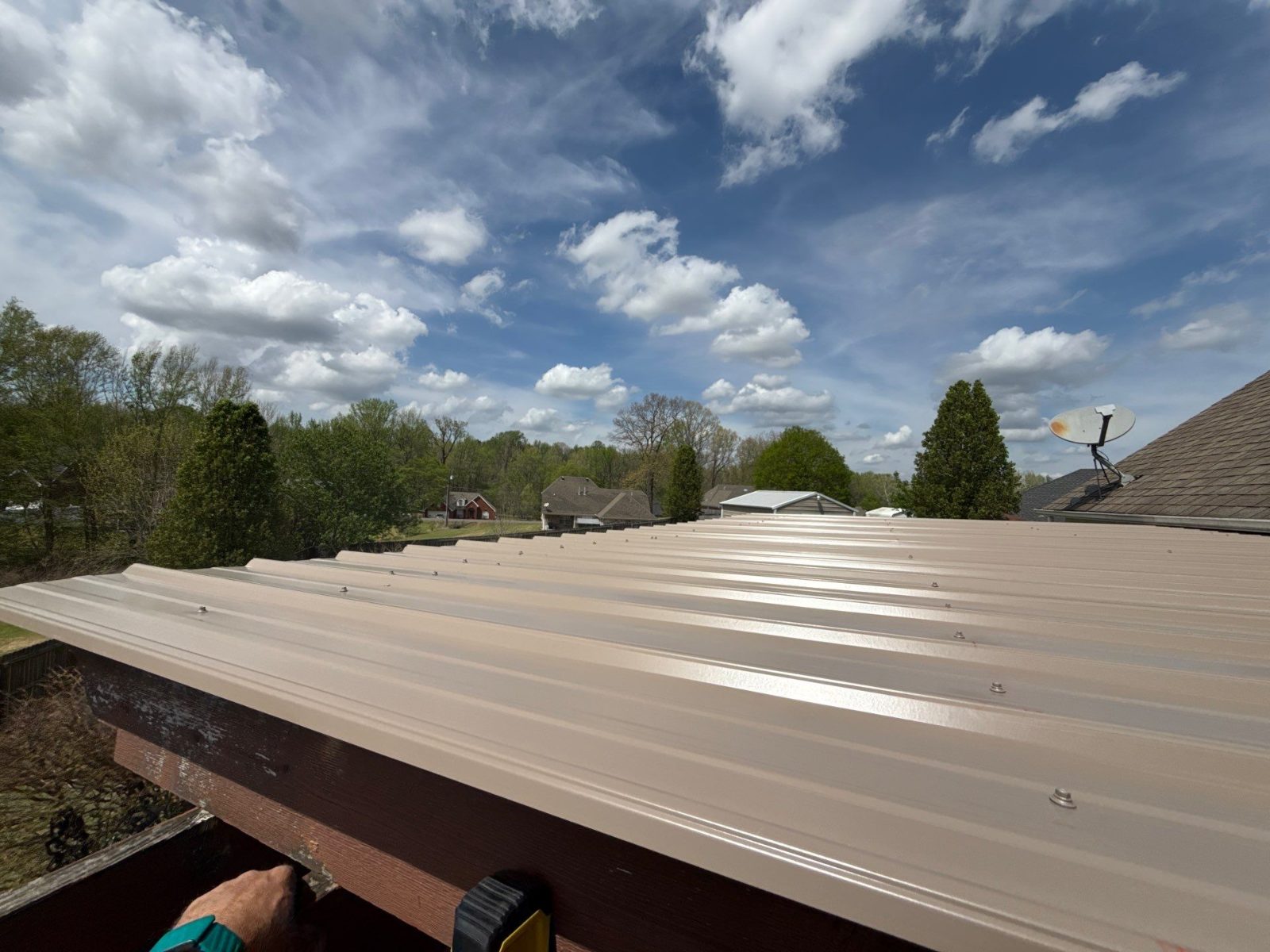 New metal roof panels on a covered patio in Millington TN