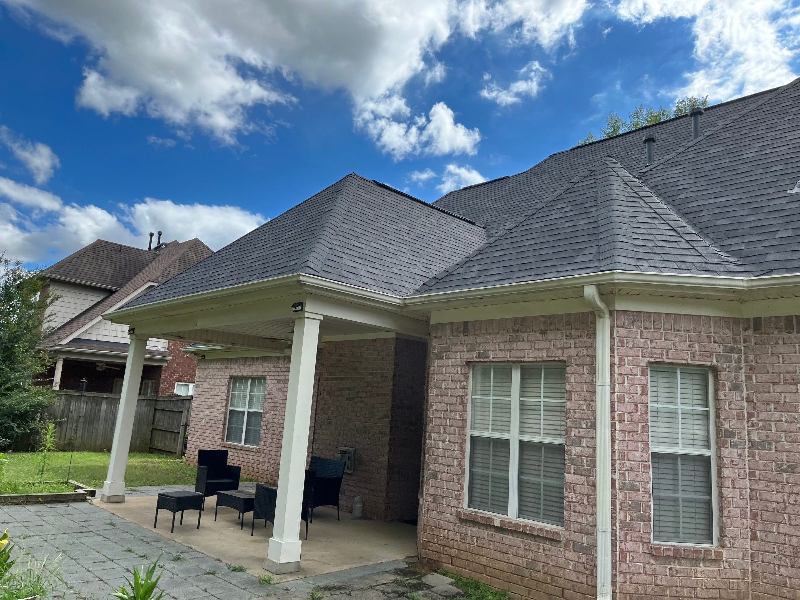 Finished roof over the back patio of a Southaven MS home
